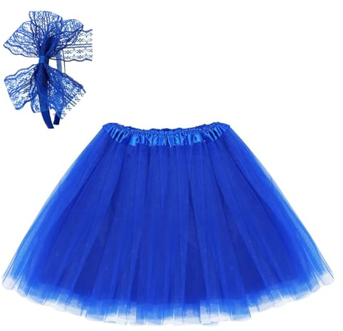 WSDFTQ Blue Tutu, Blue Tutu Adult, 80s Fancy Dress for Women, 80s Retro Party Costume Set with Headband, Ballet Skirt for Women, Dance Performance, Halloween Costume, Birthday Party Outfit