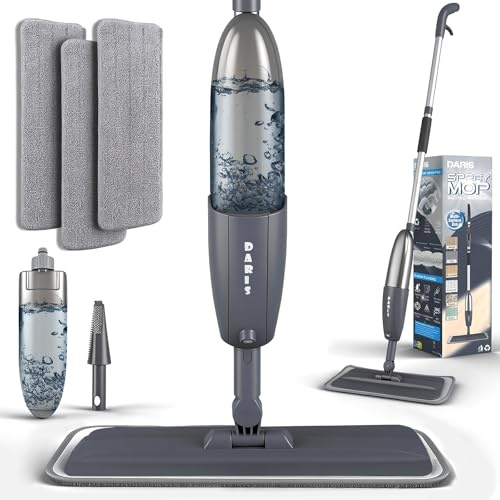 Microfibre Spray Mops for Floors Cleaning, 360 Degree Rotating Floor Mop Flat Dry Wet Mop with Spray Funcation, with 3 Washable Replacement Pads & 1 Bottle 360ML for Home Kitchen Cleaning