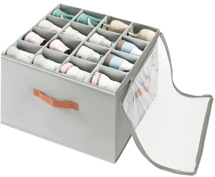 Maphissus Shoe Storage for Wardrobe, Adjustable Divider Shoe Organizer Boxes, Fits 16 Pairs, Grey