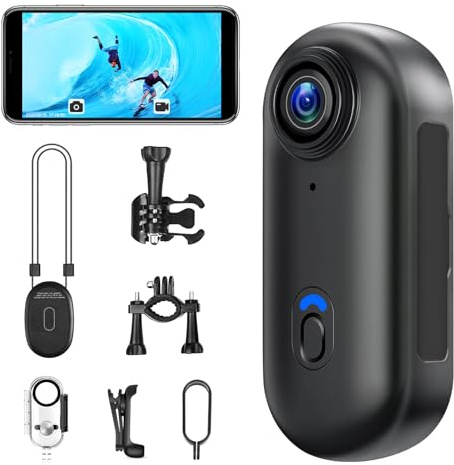 Tebetu Telecamera Sportiva HD 1080P WiFi, Mini Fotocamera Subacquea Impermeabile 30m, Action Camera Portatile con Grandangolo 120°per Moto/Ciclismo/Sci/Subacquea, Autonomia 2.5 Ore (Kit Incluso)