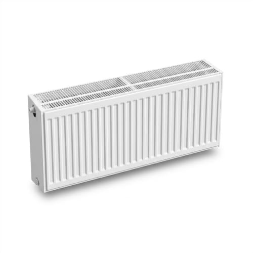 Kompaktheizkörper & Ventilheizkörper Typ 22 | Flachheizkörper 6-fach Anschluss, Weiß RAL 9016, 110 °C / 10 bar, inkl. Thermostatventil & Wandhalter, Warmwasserheizkörper