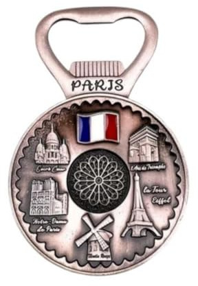 Abrebotellas imán monumentos de París, Torre Eiffel, Arco de tiunfa, sagrado corazón, Moulin y Notre Dame.