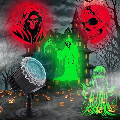 Halloween Decorations Outdoor Indoor, 3D Dynamic Halloween Projector Lights, Halloween Projector Lights Outdoor, IP44 Waterproof Projection Light for Window,Ground, Roof,Wall,Cemetery Holiday Decor