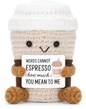 Wasise Handmade Crochet Coffee Cup Plush Set, Heartwarming Pocket Hug Gift with Inspirational Card, Soft Plush Coffee Cup Figures for Women, Lovers, Friends, Birthday, Graduation