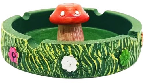 Neletao Cute Ash tray Cool Ashtrays for Weed Smokers & Bong Users, Fantastical Mushroom Ashtray Resin Ashtray Decor for Home Office, Ornament Gifts Red & Green
