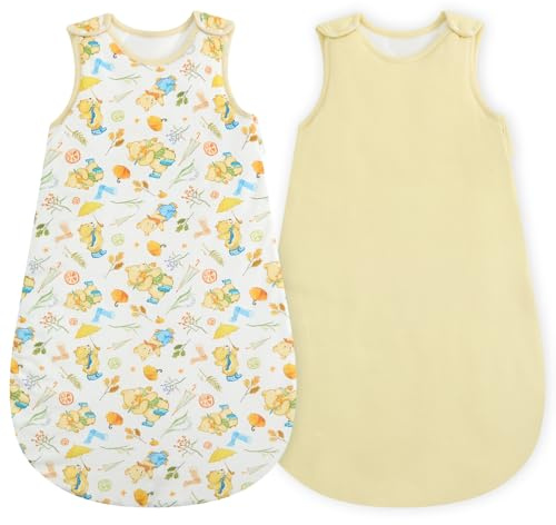 WYTbaby 2er Pack Sacco nanna per neonati 1.5 Tog Sacco nanna per tutto l'anno Morbido 100% cotone Sacco nanna per neonati Inverno per neonati maschi e femmine 0-18 mesi, giallo., 60 cm/0–6 Monate