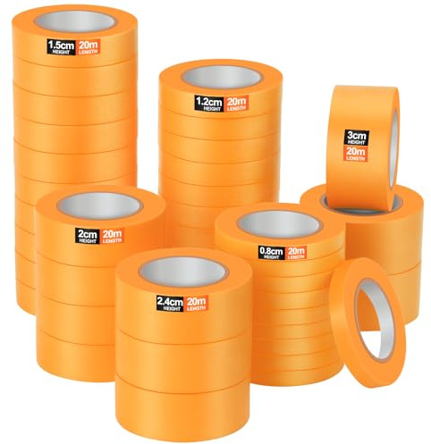 HIMOMO 40 x Profi Maler-Goldband Soft Tape, Malerband Kreppband, 8/12/15/20/24/30 mm x 20m Orange Malerkrepp für Malerarbeiten Karosserien Heimwerker Professionelles Streichen (klein)