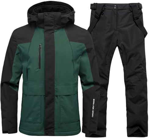 GS SNOWING Men's Ski Jacket and Pants Set Insulated Waterproof Waterproof Snow Suit Winter Outdoor Warm Snowsuits Army Green+Black M