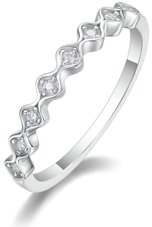 Whoiy Ring Damen Platin, Hochzeitsring mit Moissanite Halbe Ewigkeit Ehering 950 Echtgold für Frauen Größe 51 (16.2)