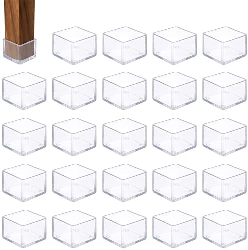 24 Pezzi Feltrini Sedie Silicone Quadrati, 20x20mm Copri Gambe Sedie, Gommini Trasparenti e Antiscivolo, Protezione Pavimento Antigraffio e Silenziosi, Tappi per Gambe Mobili