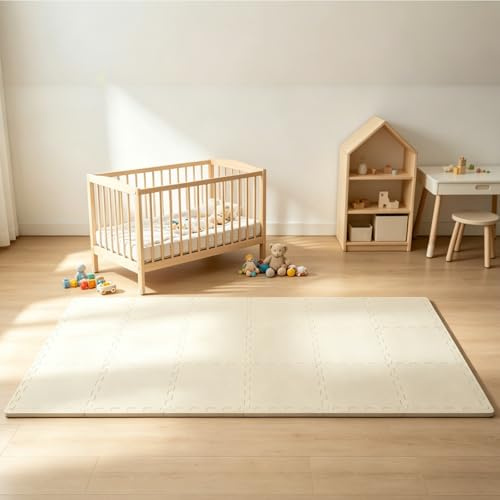 Soontrans Spielmatte Baby 36 Matten, Puzzlematte mit Rand 30.5x30.5x1cm, Eva Schaumstoffmatte Bodenschutzmatte, Krabbelmatte Bodenmatte Kinder, Puzzle Matte für Kinderzimmer(Beige)