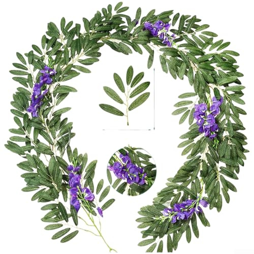 2 m verklighetstrogen konstgjord Myrica rubra blad vinstockar, silkesgrönska girlang med hängande blommor för hem bröllop fest dekoration (A)
