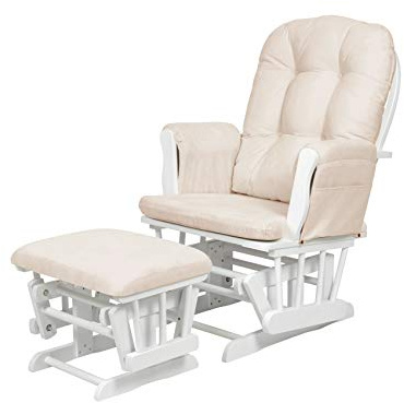KUB Haywood Non-Reclining Glider Nursing Chair & Footstool Set | Ergonomic Breastfeeding Chair for Nursery | Smooth Gliding Motion | Safety Certified | Storage Pockets (White and Beige)