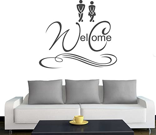 Klebesüchtig A149 Türtattoo - Wandtattoo WC Welcome 40cm x 35cm anthrazit - Dekoration - Bad - Wohnzimmer - Aufkleber - Wandsticker