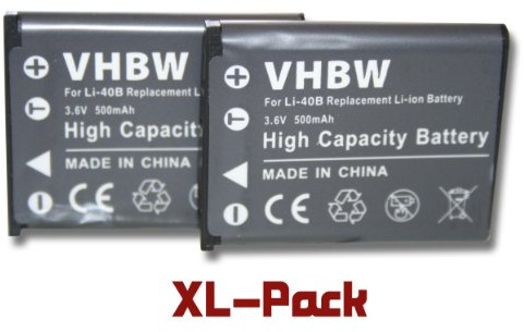 vhbw 2X batería Compatible con BenQ E1030 | AE220, AE250, E1035, DC E1460, AE200, AE210, AE110, AE115, AE100 cámara (600 mAh, 3,7 V, Li-Ion)