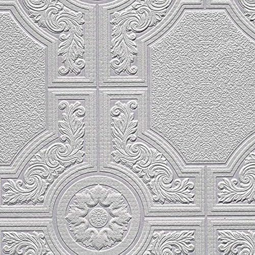 Manhattan Comfort Brooklyn Series Vinyl Textured Paintable Floral Square Design Large Wallpaper Roll, 21 W x 33' L, White