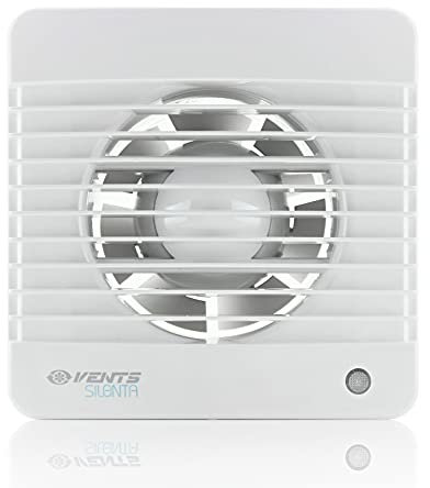 VENTS Silenta 100mm (4-Inch) Diameter Bathroom Extractor Fan with Run-on-Timer. Outer size 157x159x21mm. Low energy consumption - White