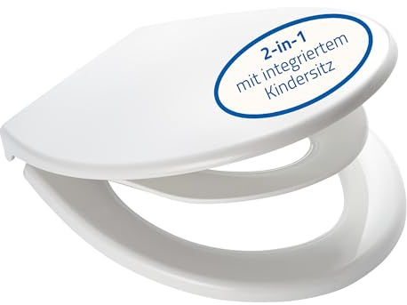 RIDDER – WC-Sitz Generation“, 44,5x37,2cm, weiß, mit Soft-Close, Polypropylen | WC Sitz mit Absenkautomatik, klappbarem Kindersitz & werkzeugloser TopFixing-Montage | Inkl. Befestigungsset