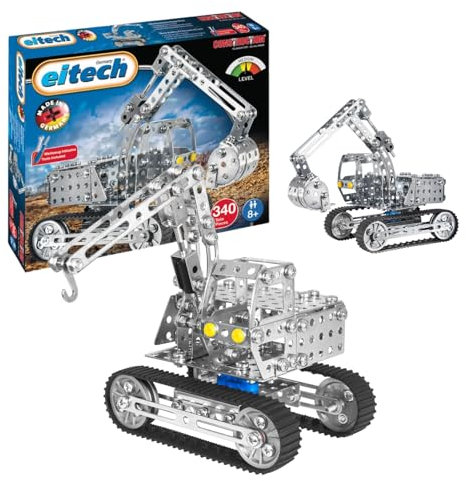 Eitech 00009 Metallbaukasten - Bagger, Baukasten mit 340 Teilen und 3 Bauvarianten, Konstruktionsspielzeug für Kinder ab 8 Jahren, Baustellenspielzeug