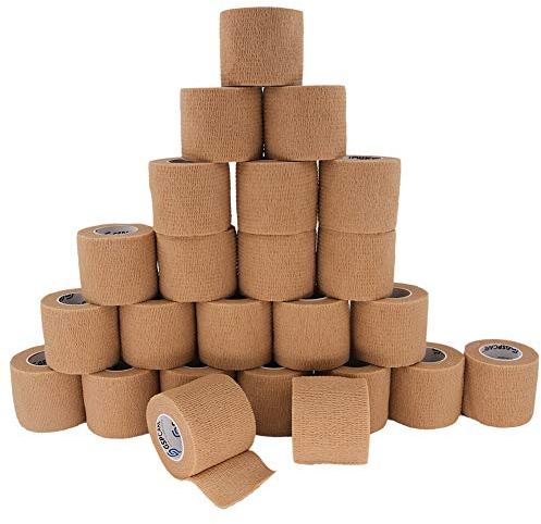 Self Adherent Cohesive Bandages Wrap 24 Count 2 x 5 Yards, Medical Tape, Adhesive Flexible Breathable First Aid Non Woven Rolls, Stretch Athletic, Ankle Sprains & Swelling, Sports