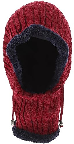 BESPORTBLE Winter warme Mütze Nackenwärmer Ski Schnee Kapuzenschal Mütze gestrickte verdickte Mützen für Frauen Männer (rot)