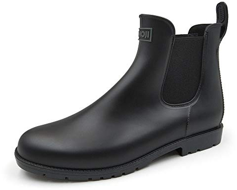 Amoji Unisex Chelsea Rain Boots Waterproof Ankle Boots Short Rainy Footwear 919 Black 10.5 Women/8.5 Men