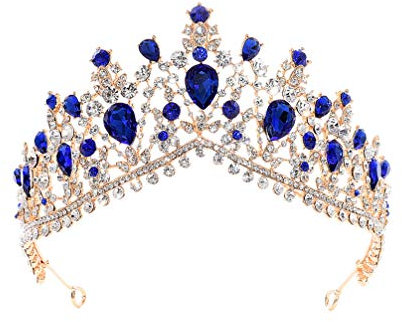 FRCOLOR Strass Hochzeit Krone Kristall Königin Tiara Barock Royal Stirnband für Abschlussball Geburtstag Kostüm Party (Blau)