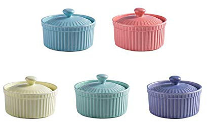 5er Set Soufflé Förmchen Mit Deckel, Creme Brulee Schälchen Formen Aus Porzellan, Mini Ofenfeste Förmchen Pastetenförmchen Aus Keramik, Dessertschale Förmchen Für Muffins, Cupcakes, Dessert Und Obst