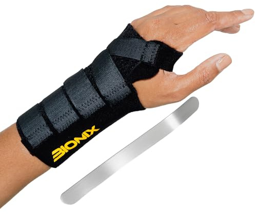 Bionix Handgelenkbandage, Schiene, Schmerzlinderung bei Karpaltunnelsyndrom, Arthritis, Sehnenentzündung, RSI, Verstauchung und Gelenkschmerzen, für Männer und Frauen, rechte Hand, Größe S, Schwarz