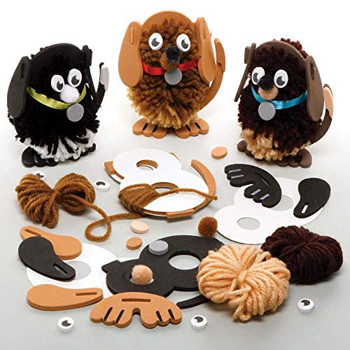 Baker Ross FE365 Hundhantverk pom pom kit – paket med 3, barnkonst gör din egen fluffiga pom vän