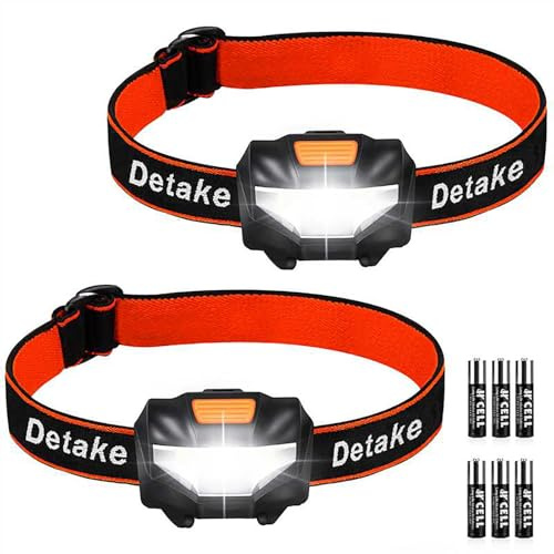 Detake Kids Head Torch, 2 Pack Super Bright Lightweight LED Headlamp | with 3 Lighting Modes, Battery Powered Waterproof LED Head Torch Flashlight for Cycling, Running, Hiking, Camping, Fishing