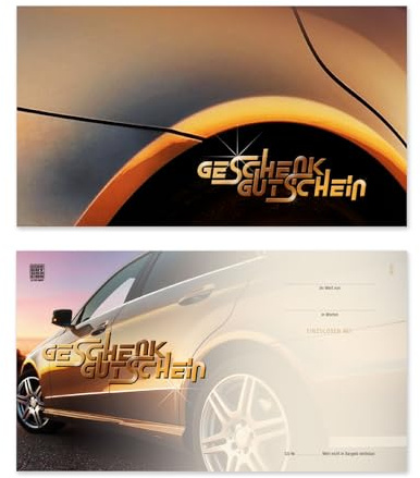GESCHENKGUTSCHEINcom by POS-HAUER. 25 Gutscheine, blanko zum selbst Ausfüllen. Für Autoteile KFZ-Werkstätten Auto-Reparatur.