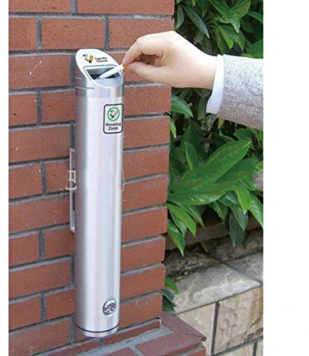 KDOQ Männer Kreativer Aschenbecher 48cm 1.8L Aluminiumlegierung Outdoor Zylinder Wandmontierter Aschenbecher Zigarettenaschebehälter Edelstahl Abschließbar (Silber 48 * 8cm)