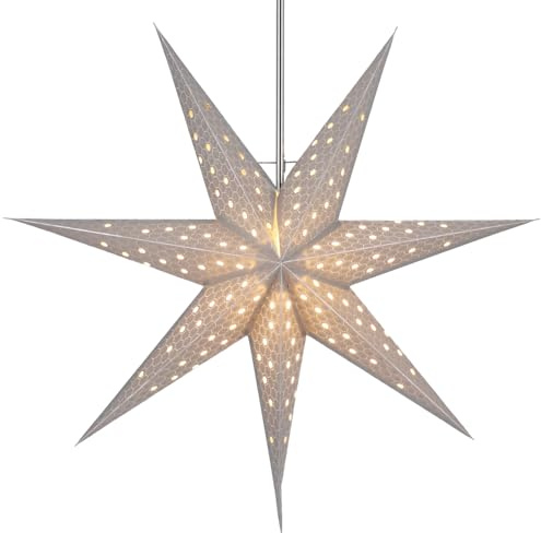 Faltbarer Advents Papierstern, 60 cm, hochwertig, Lunara Silver | Handgefertigter Papierstern mit Silberbronze, stimmungsvolle Deko, TÜV geprüft, einfache Montage.