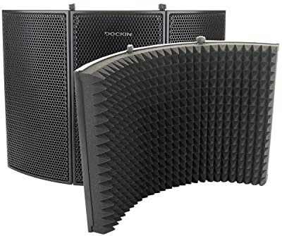 DOCKIN® 𝗣𝗥𝗘𝗠𝗜𝗨𝗠 Mikrofon Pop Filter Isolation-Schallschutz mit hochdichtem Akustikschaumstoff, 3 Seiten Isoliermatte Studio Equipment Panel Schalldämmung für alle Mikros