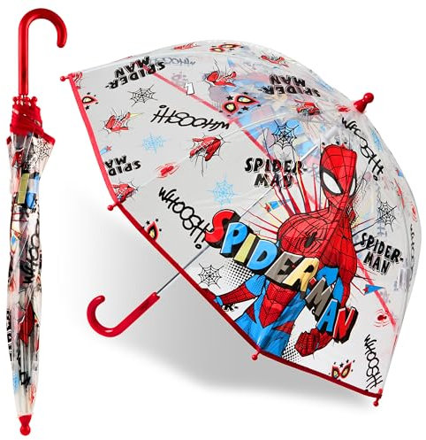 Marvel Durchsichtiger Regenschirm für Kinder Jungen - Transparente Lustige Avengers Spiderman