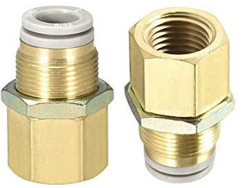 M METERXITY 2 Pack 1/4 PT Female Pipe Fitting - Straight Union, Bulkhead Push to Connect Fittings, Apply to Pneumatic System (8mm ID, Gold)