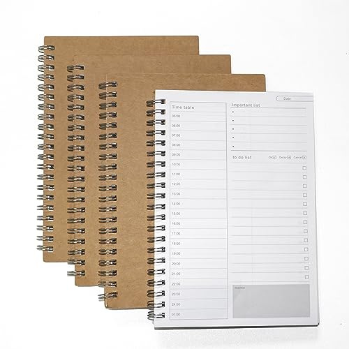 XNJIHWA 4Pcs Zeitmanagement Handbuch B6 Klein Spirale Notizblock Wochenplaner To Do Liste Terminkalender Tagebuch Schule Organizer Aufgabenliste 19 x 13cm 50 Blatt,braun