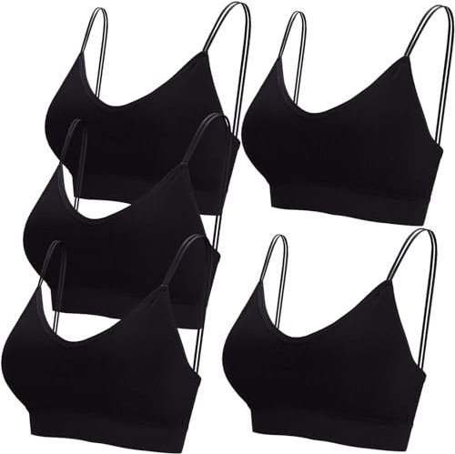 BQTQ 5 Pieces Camisole Bras for Women V Neck Tube Top Bralettes Seamless Sleeping Bra with Straps Removable Pads for Women, Black, L