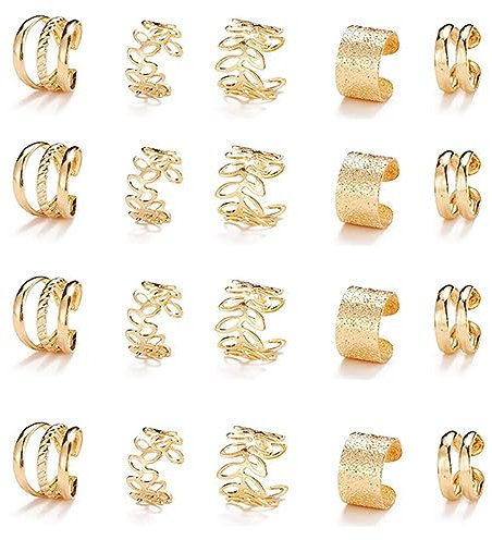 20 PCS Gold Hair Jewelry for Braids with Crystal Rhinestone Dreadlock Braid Clips Non-Piercing Ear Cuffs Clip Jewelry Women Men Hair Accessories