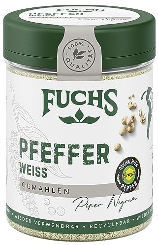 Fuchs Gewürze - Pfeffer weiß gemahlen - Pfeffer aus dem Amazonasgebiet, für helle Saucen, Fisch oder Suppen - natürliche Zutaten - 60 g in wiederverwendbarer, recyclebarer Dose