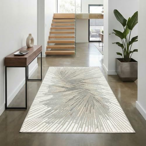 Teppich-Traum Eleganter Teppich Wohnzimmer Schlafzimmer Flur Läufer modern hochwertig edel Gold/Silber/Bronze Glanzeffekt Creme 80 x 150 cm