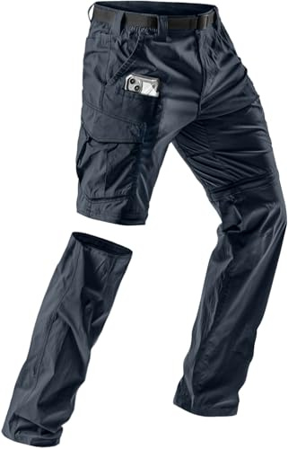 CQR Men's Convertible Cargo Tactical Pants, Water Resistant Outdoor Hiking Pants, Zip Off Lightweight Stretch Work Pants, Runyon Cargo W/Belt Navy, 36W x 32L