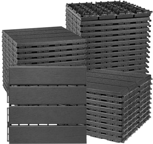 ToLanbbt Plastic Interlocking Deck Tiles 36 Pack 12x12 Waterproof Indoor Outdoor Composite Patio Flooring Decking Tiles All Weather Use for Patio Porch Balcony Backyard Poolside, Dark Grey