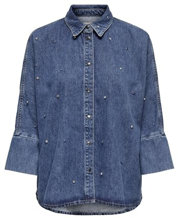 ONLY ONLGRACE Camisa Vaquera para Mujer, Medio De Mezclilla Azul, L
