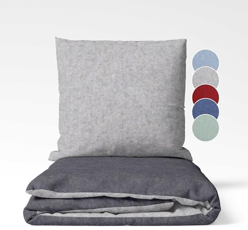 sleepling Biber Bettwäsche, Feinbiber 135 x 200 cm, Wendebettwäsche dunkelgrau-hellgrau, 1 Bettbezug und 1 Kissenbezug 80 x 80 cm, Ökotex, waschbar bis 60 Grad