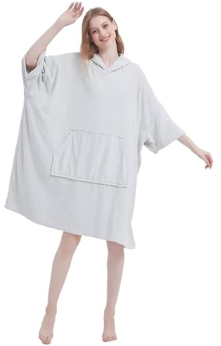 VERTAST Bata de baño cambiante, poncho de surf de gran tamaño, con capucha, bata de playa, toalla de baño, absorbente de agua y secado rápido, talla única para hombres y mujeres, gris claro