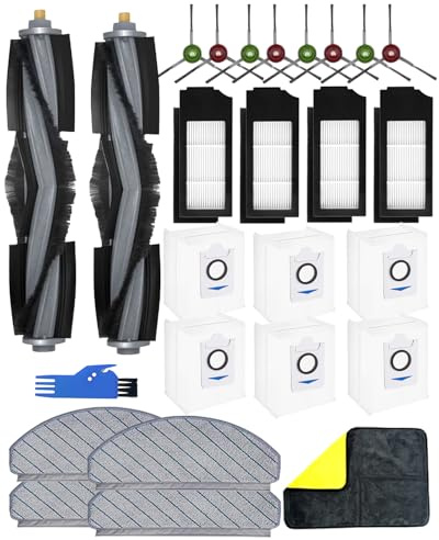 Yivy 26 stycken tillbehörsset för Ecovacs DEEBOT X1 Plus dammsugare, X1 + reservdelar: 2 huvudborste, 8 sidoborstar, 4 HEPA-filter, 4 torkdukar, 6 dammsugarpåsar, 1 rengöringsduk