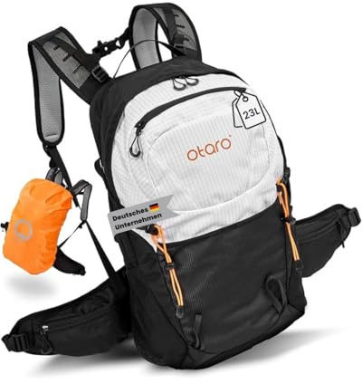 Otaro Wanderrucksack 20L (Weiß/Schwarz) Rucksack mit Rückenbelüftung & Regenschutz