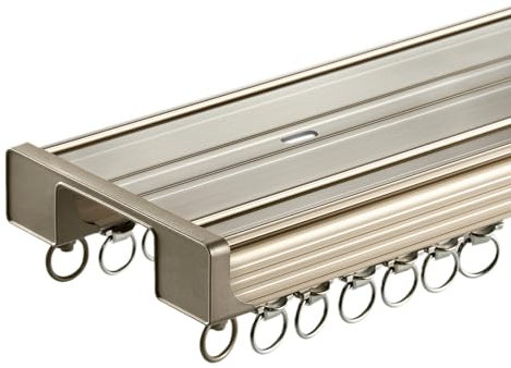 1m~5m Vorhangschiene 2 Läufig Deckenmontage Für Wohnzimmer Schlafzimmer Kliniken Duschvorhangstange Gardinenschiene Aus Aluminium(Farbe:Champagne Gold,Size:410cm)